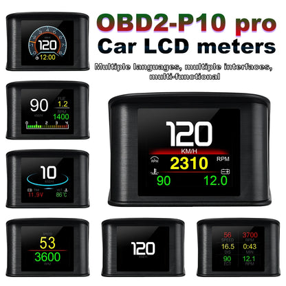 Updated P10-PRO OBD2 HUD With Russia Korean Language Smart Digital Meter On Board Computer Digital Speedometer Overspeed Alarm