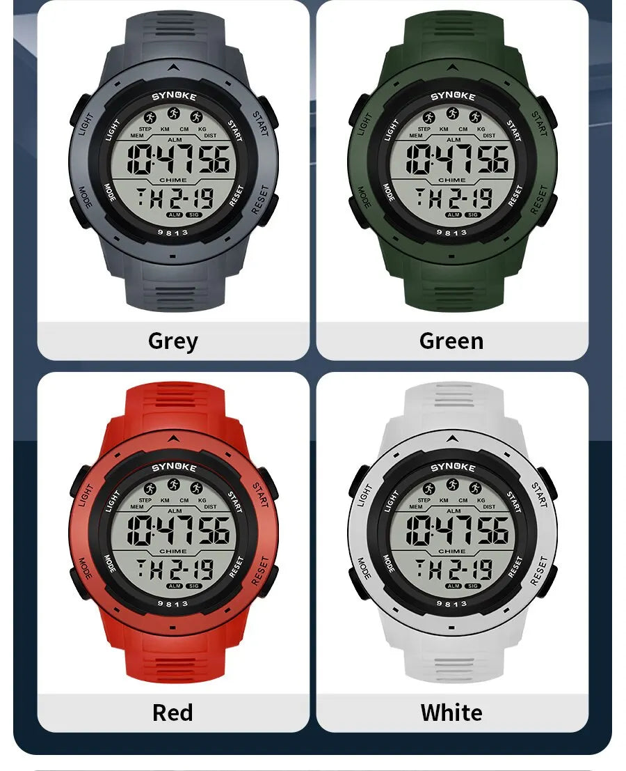 SYNOKE Men Digital Watch Sports Watches Timing Function Alarm Clock Waterproof 50M Digital Watch Military Clock Large Screen