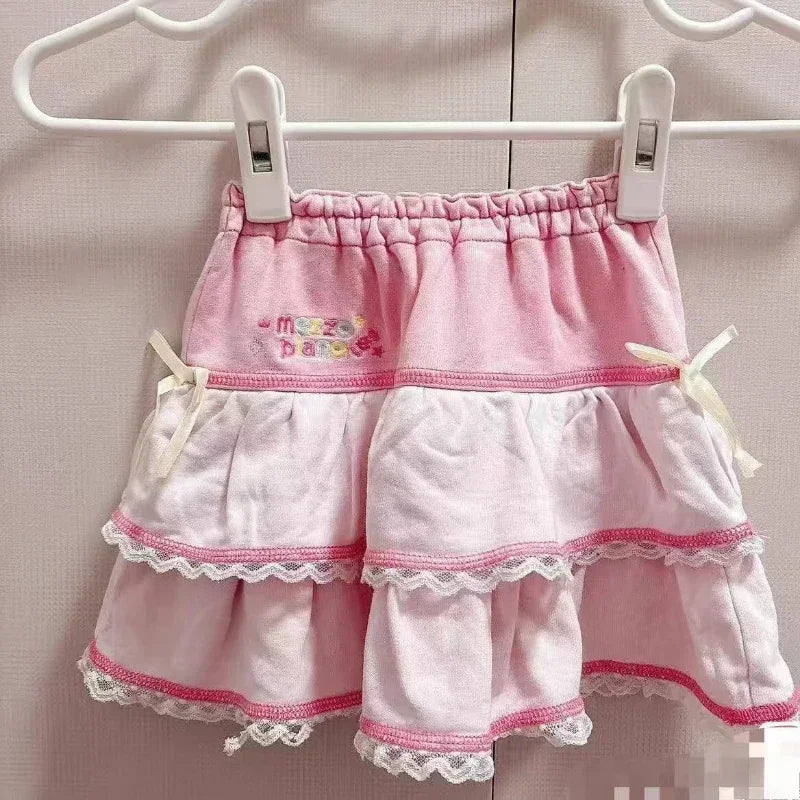Y2k Gothic Elastic Waist Cross Short Skirt Women Sweet Hot Girl Chic High Waist Ruffle Skirts Female Design Retro Cake Skirt New