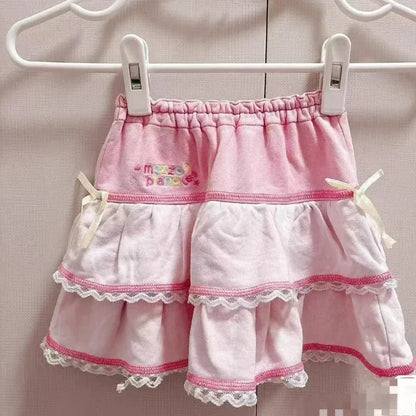Y2k Gothic Elastic Waist Cross Short Skirt Women Sweet Hot Girl Chic High Waist Ruffle Skirts Female Design Retro Cake Skirt New