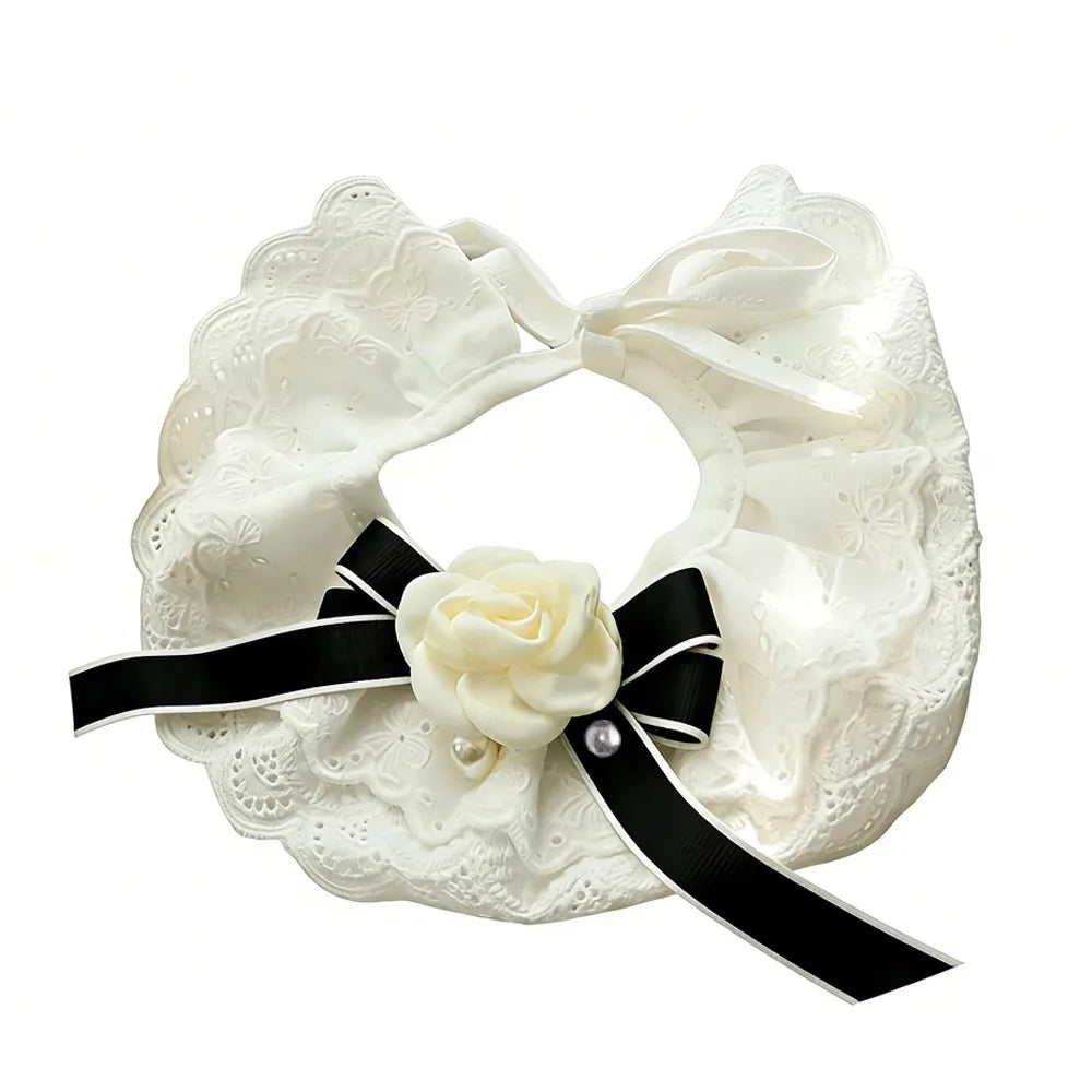 Elegant Design Pearl Pet Collar Princess Style Lace Collar Bowtie Silk Material Headgear Pet Bow Accessories Special Occasions