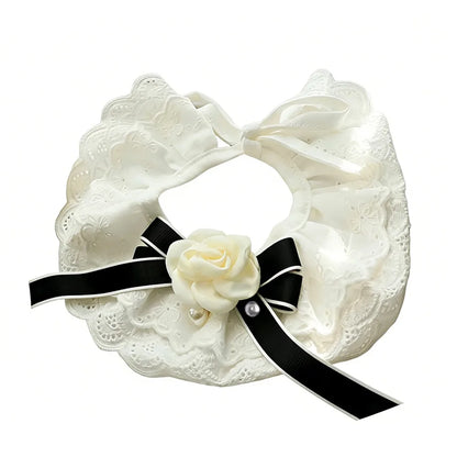 Elegant Design Pearl Pet Collar Princess Style Lace Collar Bowtie Silk Material Headgear Pet Bow Accessories Special Occasions
