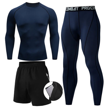 Men's 2/3pcs sets Boxing suit rashguard male kit MMA compression clothing men long-sleeved t-shirt+leggings tracksuit Sport Suit
