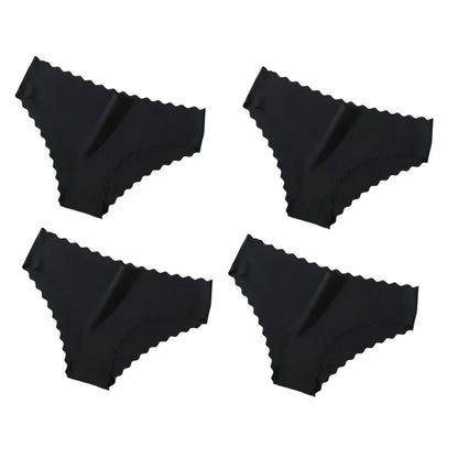 4Pcs/Set Ice Silk Mid-Rise Panties Women's Seamless Briefs Solid No Show Underwear Scalloped Edge Panties Sexy Lingerie XS-XL