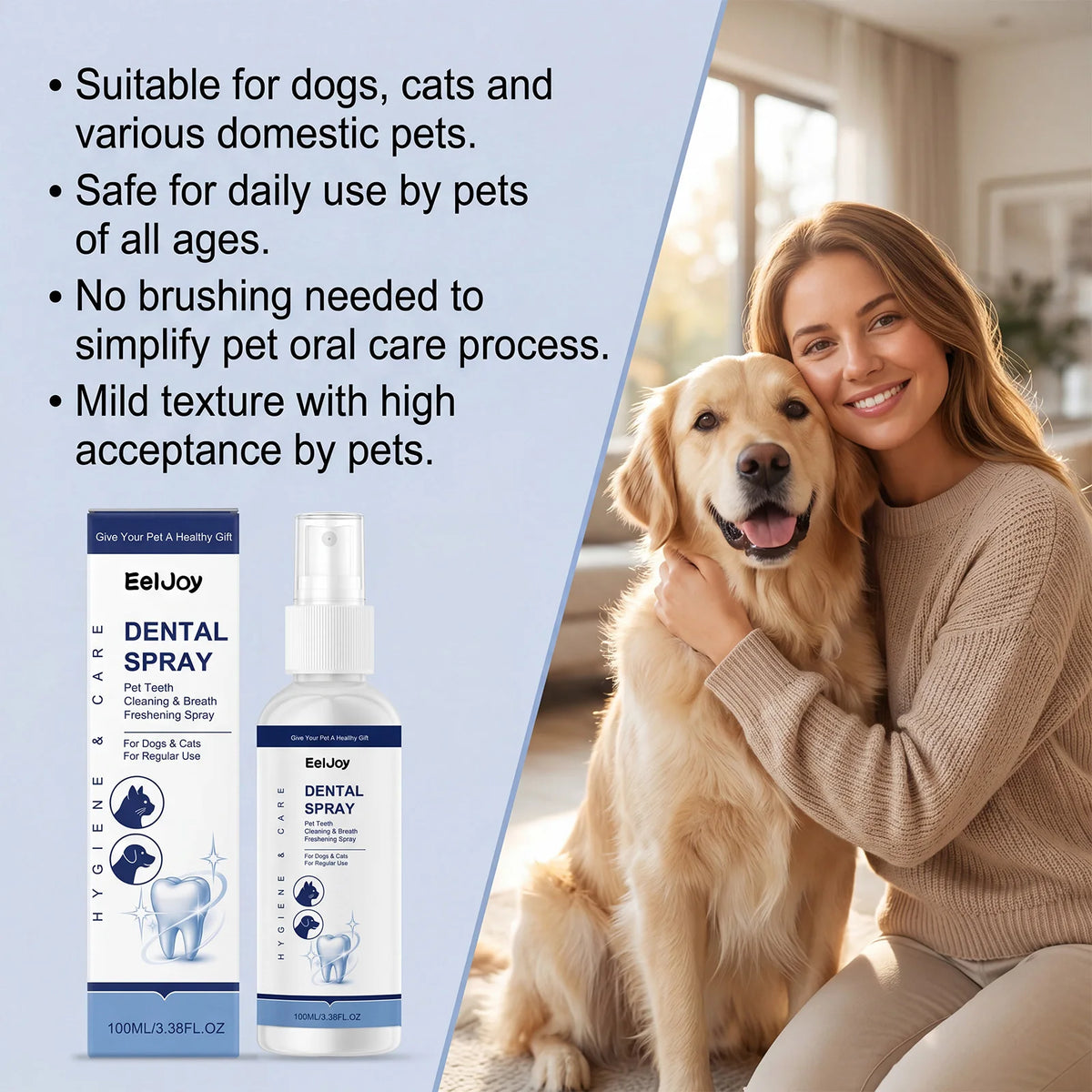 Pet Dental Care Spray Remoce Plaque & Tartar Buildup Reduce Odor Soothe Inflamed Sensitive Gums No Brushing Teeth Cleaning Spray