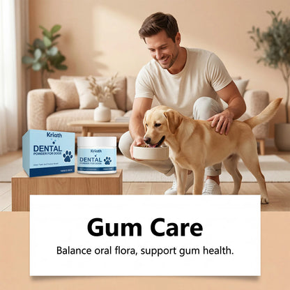 Natural Pet Oral Care Powder for Dog Teeth Cleaning to Freshen Breath and Soothe Gums with Probiotics for Gut Health Pet Clean