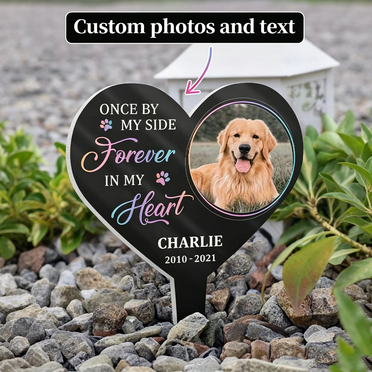 Custom Photo Pet Memorial Heart Stake,Personalized Dog Cat Grave,Forever In My Heart Pet Loss Plaque,Pet Loss Sympathy Gift