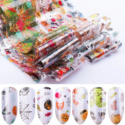 16Pc Holographic Nail Foil Set Starry Transfer 20*4cm Sticker Laser Flowers Leopard Mix Design Decal DIY Nail Art Decoration