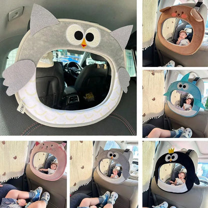 Adjustable Baby Car Rearview Mirror with Cartoon Plush Toy Multifunctional Safety Seat Interior Decoration for Cars