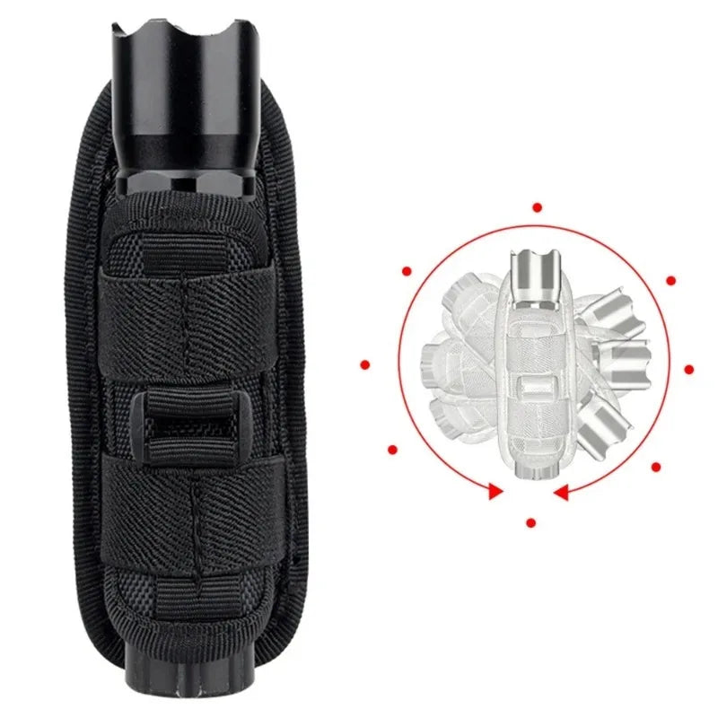 Tactical Hunting Molle Nylon Flashlight Pouch 360 Degrees Rotatable Outdoor Flashlight Cover Holster Torch Case Portable Torch