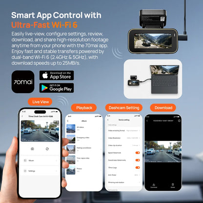 70mai Dash Cam A810 Lite 4K HDR + 1080P, Supercapacitor 4G LTE Remote Control Wi-Fi 6 GPS Voice Control Car DVR 70mai A810 Lite