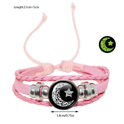 2pcs/set Sun and Moon Lovers Leather Bracelet Punk Multi-Layered Beaded Braided Adjustable Bracelet Set For Couple Jewelry
