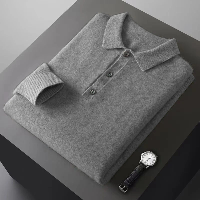 Mens Button Pullover Sweater Lapel Slim Fit Pullover Knit HeavyWeight Polo Sweaters Winter Outdoor Warm Solid Color Streetwear