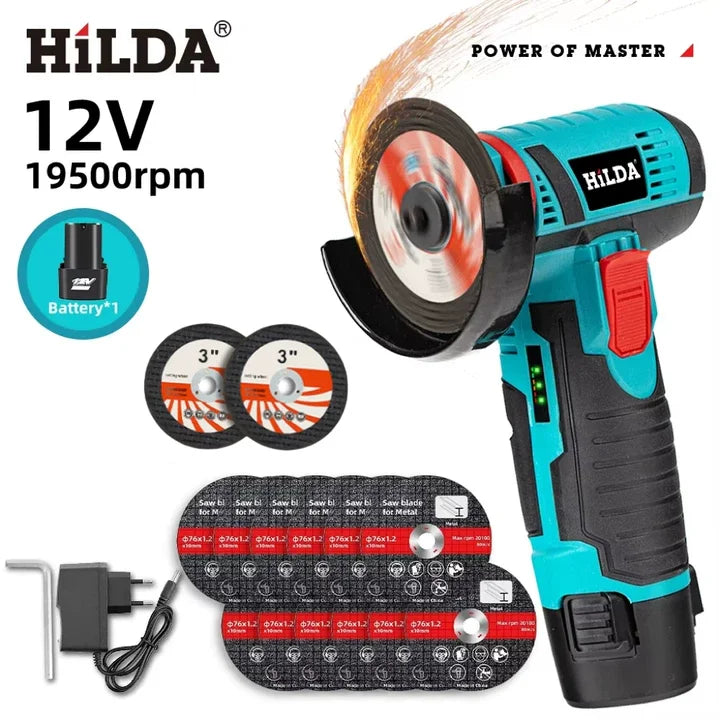 HILDA 12v Mini Angle Grinder Rechargeable Grinding Tool Polishing Grinding Machine For Cutting Diamond Cordless Power Tools