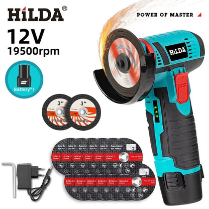 HILDA 12v Mini Angle Grinder Rechargeable Grinding Tool Polishing Grinding Machine For Cutting Diamond Cordless Power Tools