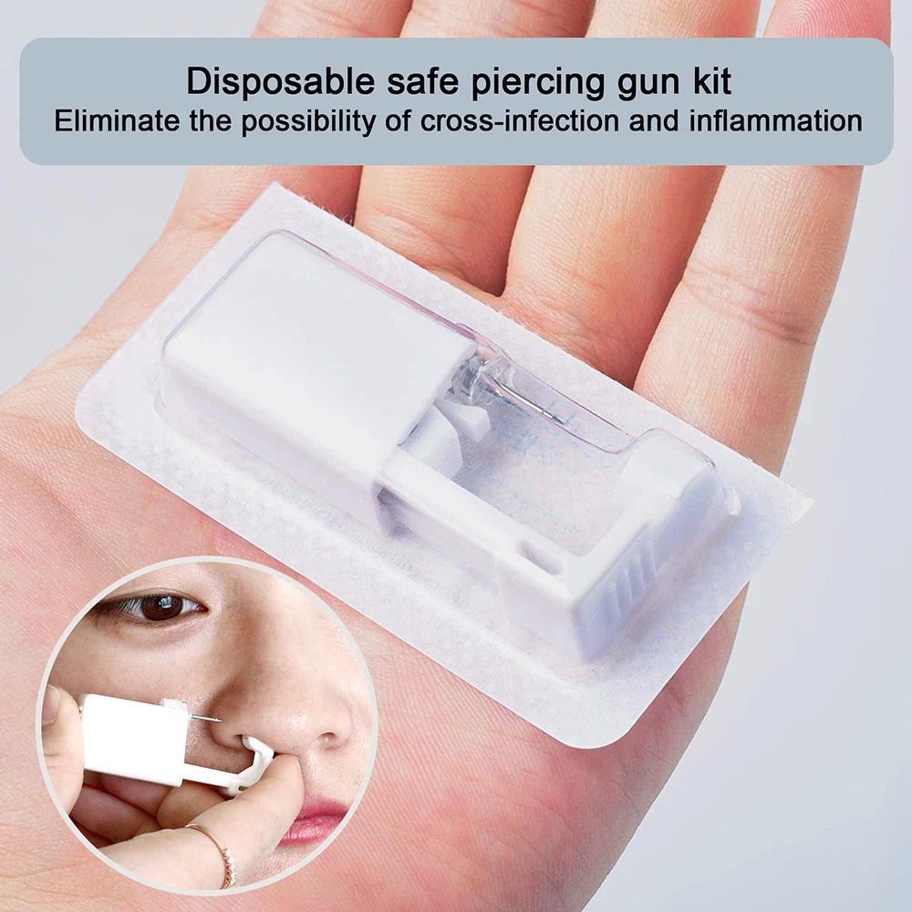 Disposable Nose Piercing Gun Kit with Built-in White Diamond Stud Personal Nose Body Piercing Tool Nose Ring Piercer