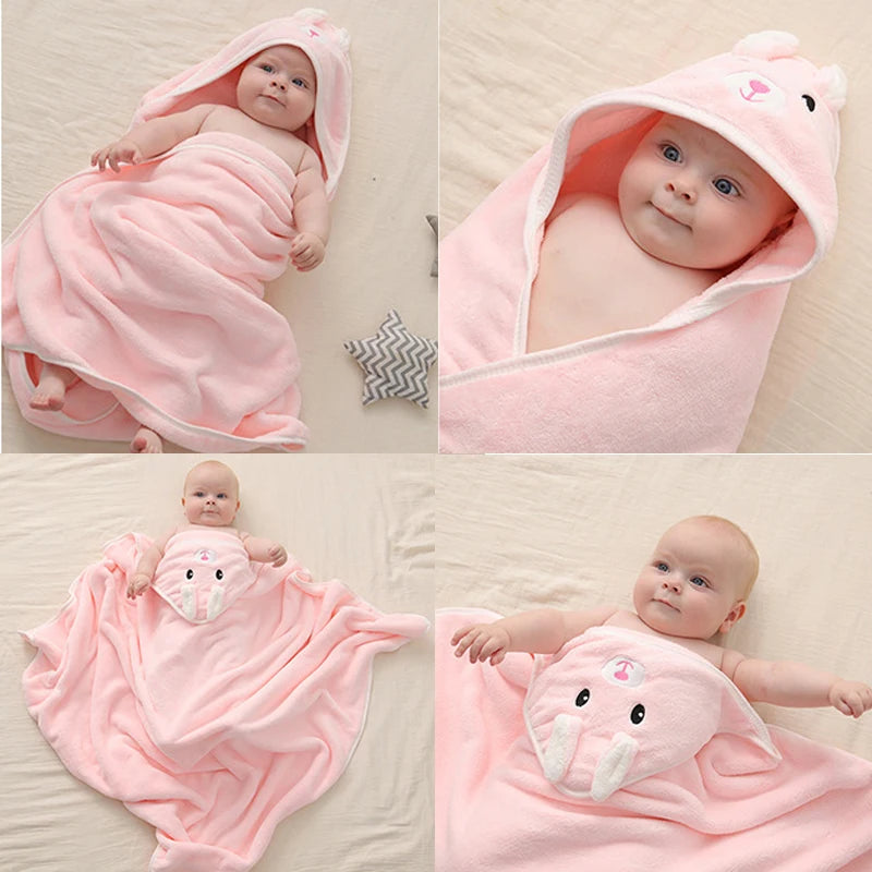 Baby Bath Towel Boy Girl Baby Towel Newborn With Hood Cartoon Coral Fleece Infant Towel Blanket Newborn Baby Bathrobe Infan