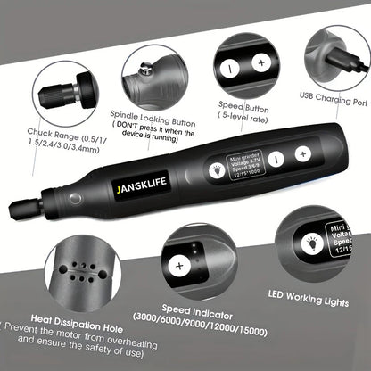 JANGKLIFE USB Cordless Rotary Tool Kit Woodworking Engraving Pen DIY For Jewelry Metal Glass Mini Wireless Drill