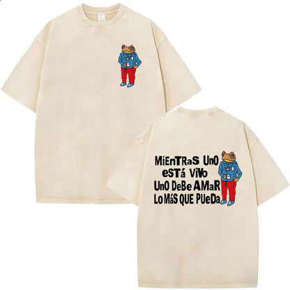 Rapper Bad Bunny Vintage Washed T Shirts Debi Tirar Mas Fotos DTMF T-shirts Men's Clothing Fashion High Quality T-shirt Couples