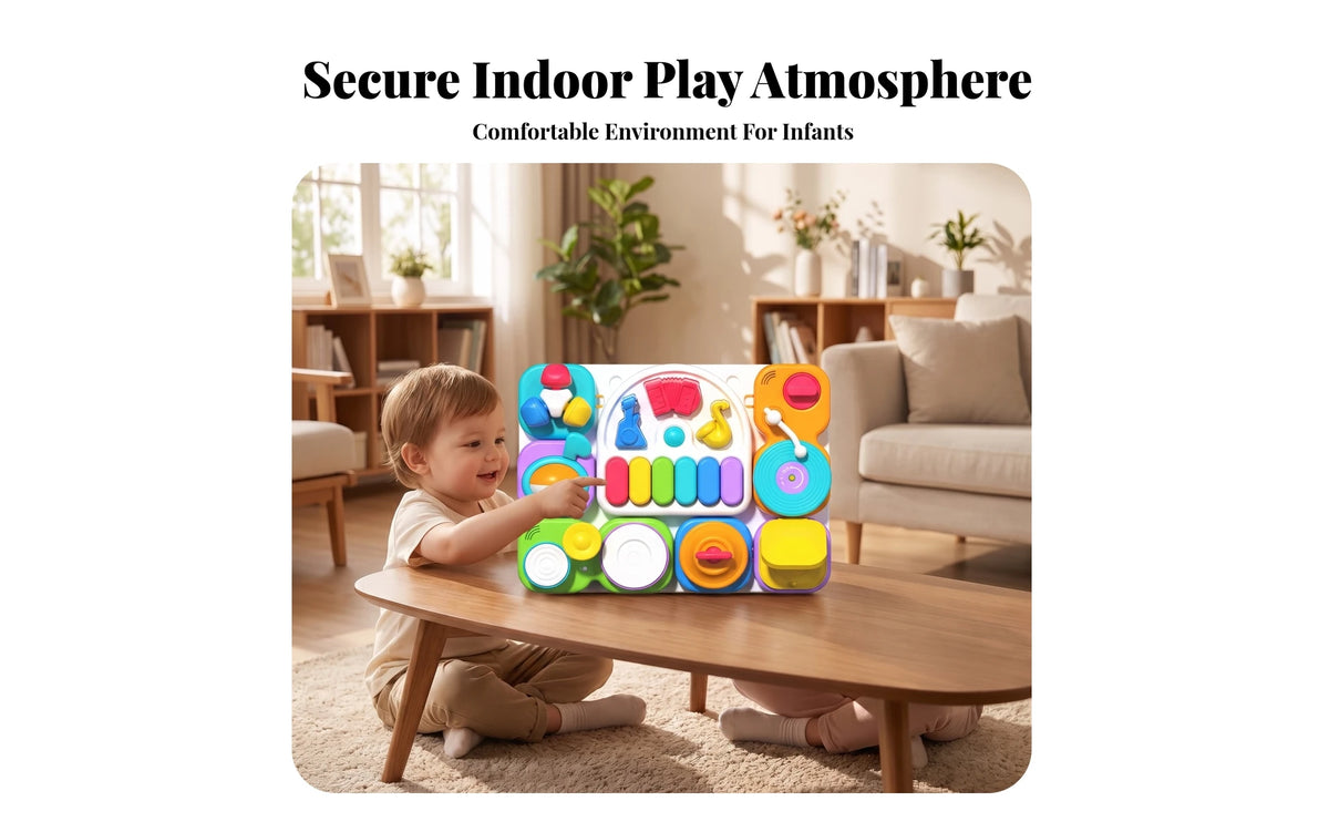 Musical Busy Board with Stand Fine Motor 7-in-1 Musical Toy Board Detachable Portable for Toddlers, Playroom, Nursery