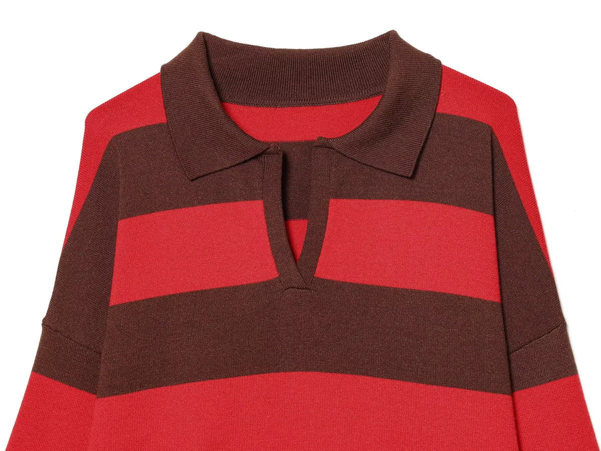 Sweater knitted Pullover Women's Spring 2026 New Fashion Striped Loose Polo neck Warm Women Sweater Chic Youth Holiday Pullover