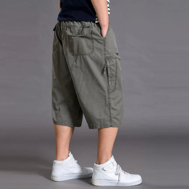 New Summer Men Cotton Thin Casual Shorts Man Elastic Waist Loose Jogger Cargo Shorts Pants Quality Male Straight Pants Size 6XL