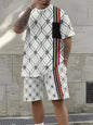 2025 Summer Men's Clothing Letter Print Short Sleeve Top Men's Elastic Waist Shorts 2-piece Set Plus Size T Shirts Shorts Set