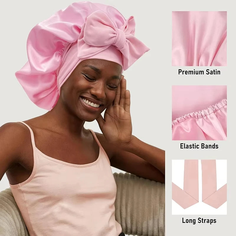 high-quality Mulberry Silk Sleeping Bonnet for Women Large Sleep Cap with Wide Elastic Tie Band for Curly Dreadlock Braid Hair C