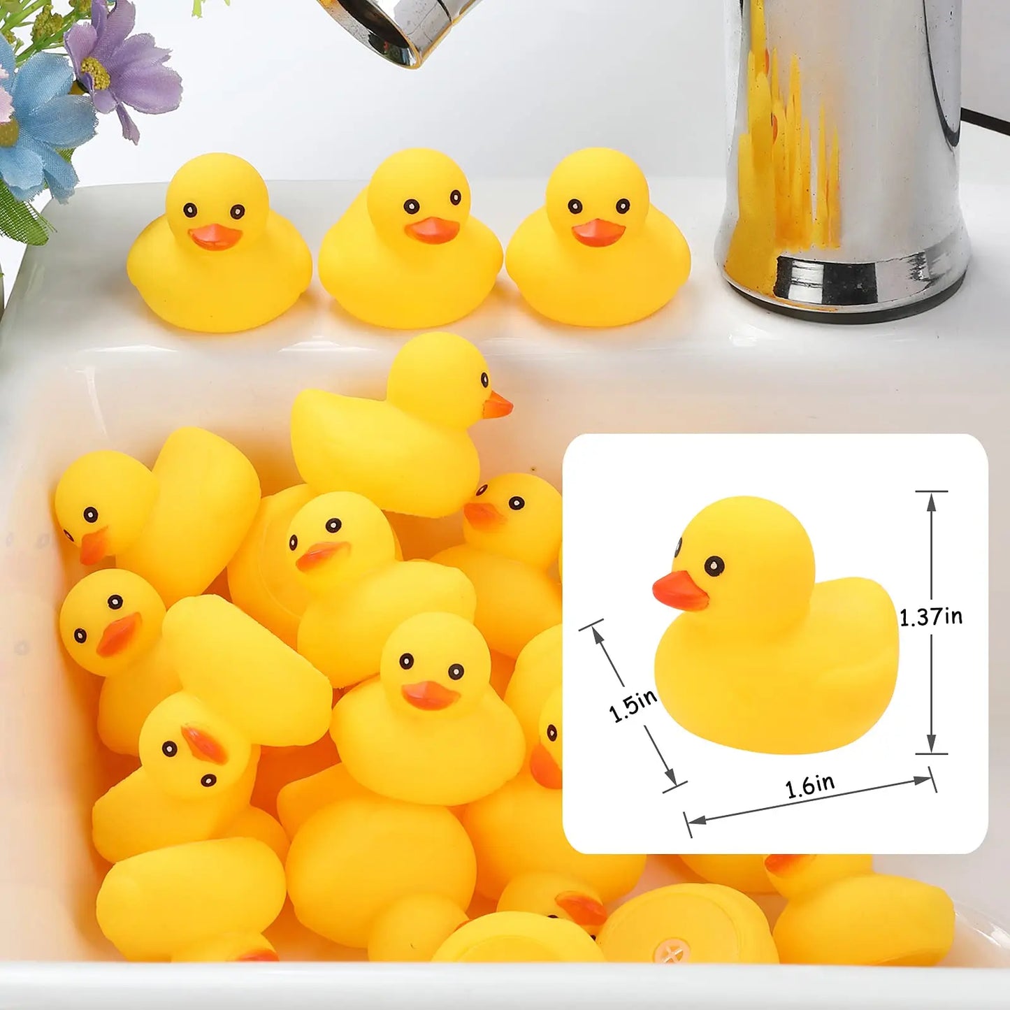 1-100pc Pink Mini Rubber Ducks Set in Bulk Float Squeak Tiny Ducks Rubber Duck Toy for Kids Party Birthday Supplies