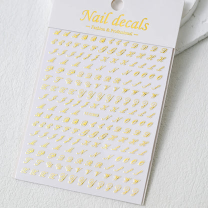 1Pc 3D Roman Letter Nail Stickers Gold/Silver/Black/Laser Alphabet Self Adhesive Decal Y2K English Words/Number Manicure Sliders