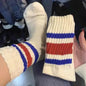 Men's Striped Basketball Medium Tube Socks Vintage Unisex female Couple Cottons Japanese Thick Towel Bottom male Sports Socks