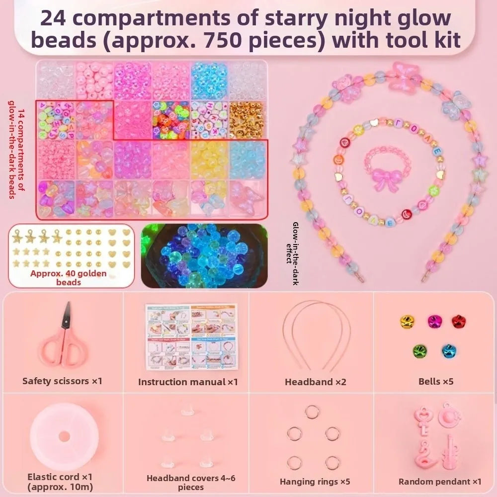 24 Grid DIY Handmade Beaded Kit Toy Creative Colorful Beads Bracelet Making Kit Kawaii Candy Color Beads Toys for Children Girl