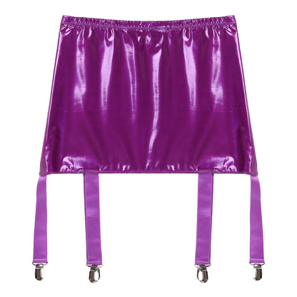 Women's Garter Straps Pencil Skirts Patent Leather Wet Look Garter Belt Short Mini Skirts with Buckle Clips Sexy Clubwear Party