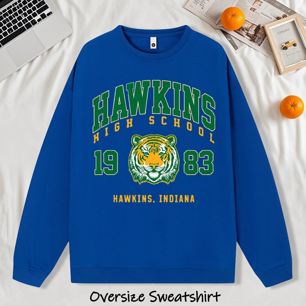 Hawkins 1983 Mighty Tiger Pullover For Men Autumn Oversize Long Sleeve Casual All-Match Clothing Unisex O-Neck Fashion Retro Top