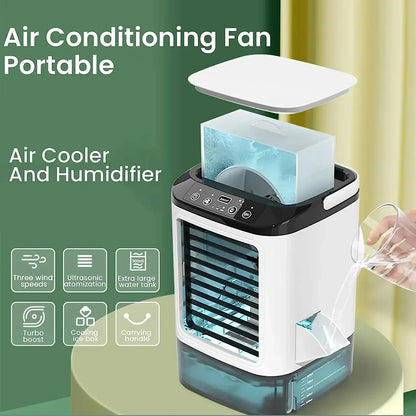 Hot Selling Mini Spray Cooling Fan Home Mobile Portable Desktop Air Cooler Silent Vortex Colorful Light Air Conditioning Fan
