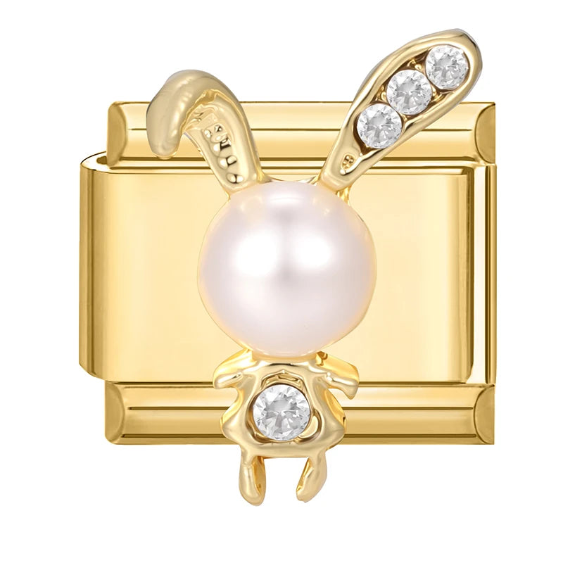 Hot Zircon Rose Flowers Heart Pearl Bowknot Cherry Pendant Italian Charm Links Fit 9mm Stainless Steel Bracelet Women DIY Making