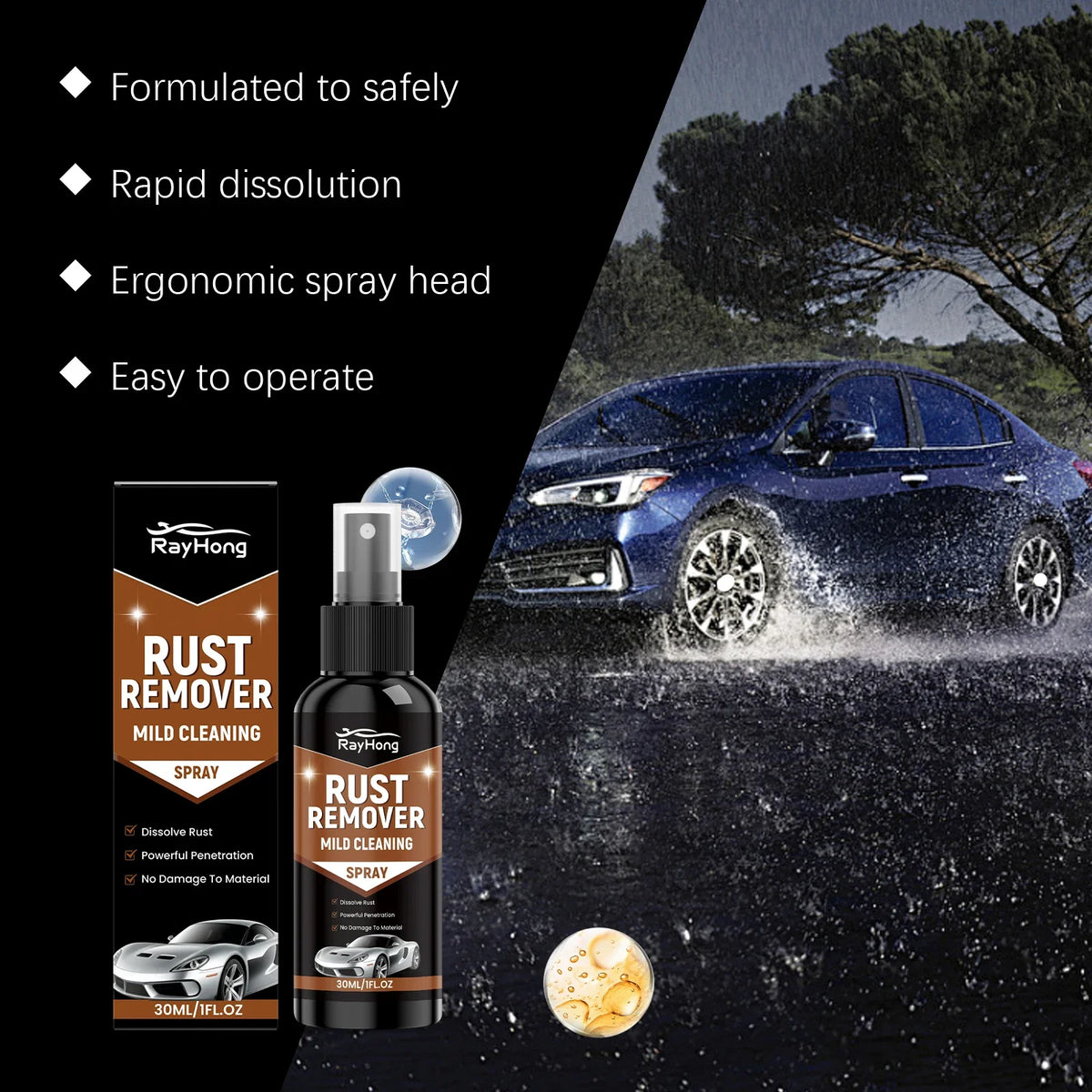 Lubricant Rust Remover Spray Rust Converter Anti Rust Iron Remover Rim Cleaner Dissolve Rust-Protect Wheel Rim Auto Supplies