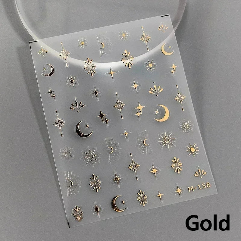 1 piece  5D silver nail stickers metal mini star nail art stickers high quality exquisite decals self-adhesive nail art stickers