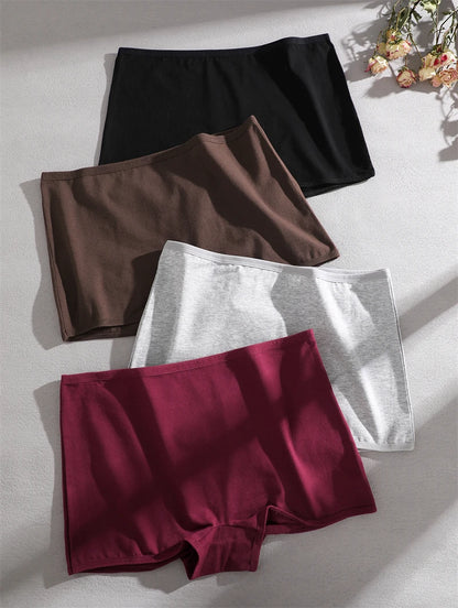 FINETOO 3PCS Women's Cotton Boyshort Panties Breathable Low Waist Solid Colors Underwear Female Casual Sports Boxers Underpants