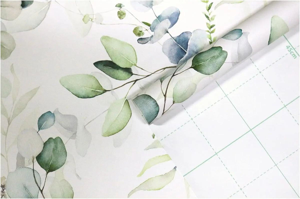 Green Leaves Peel and Stick Wallpaper Green/White Eucalyptus Leaf Floral Self Adhesive Wallpaper Wall Mural Home Nursery Decor