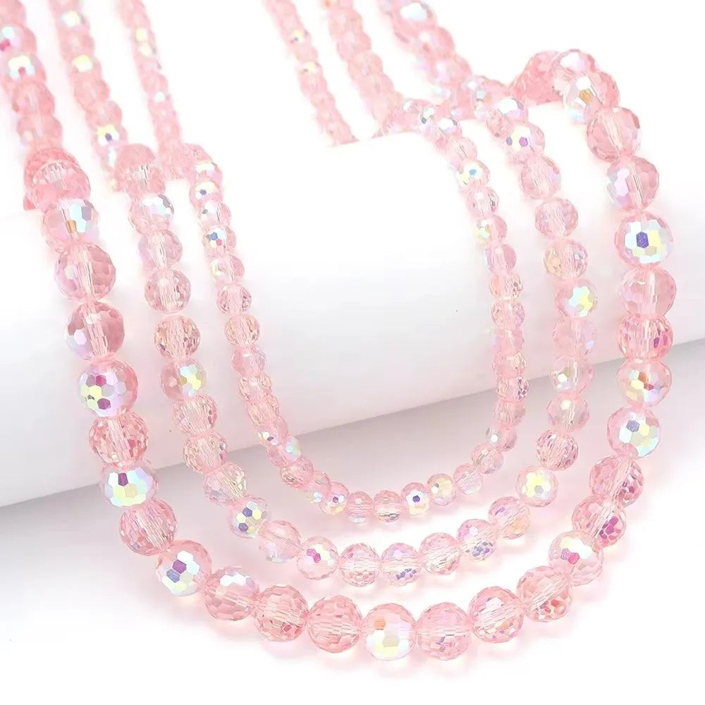 6/8/10mm Sizes Faceted Glass Beads 96-faceted Pink Blue Crystal Earth Beads Faceted Cut Style Plating Clear Jewelry Making Beads