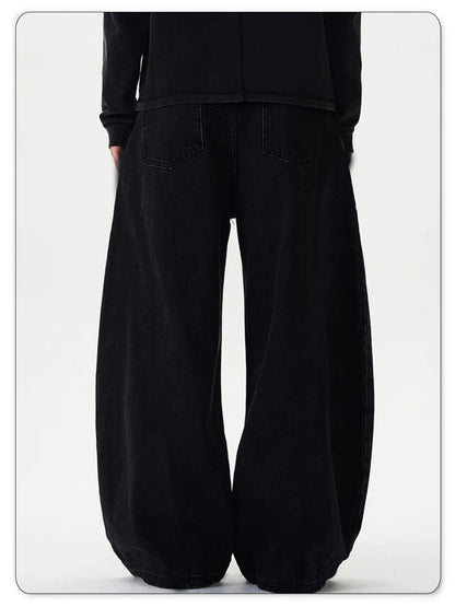 High Streets Spring Summer Men's Jeans American Baggy Wide Leg Curved Knife Denim Pants Loose Solid Color Male Trendy Trousers