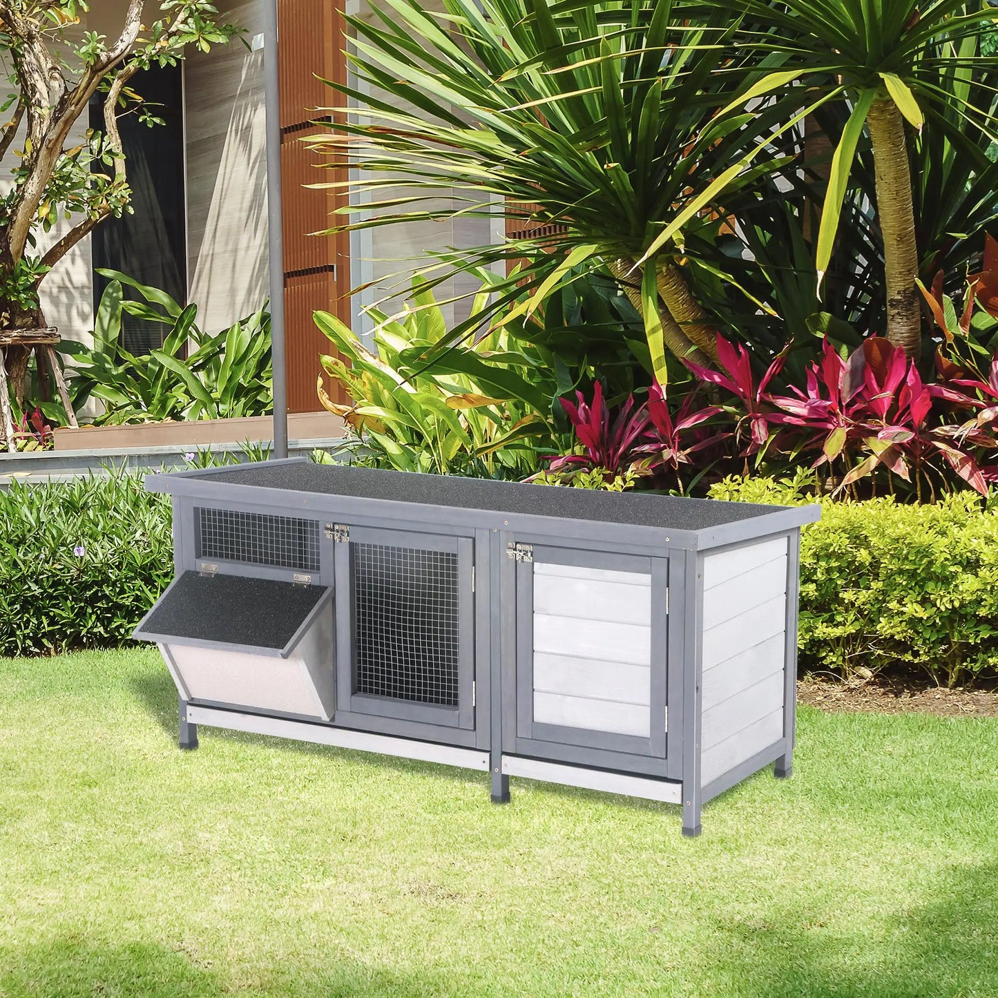 Gray Square Wooden Pet Cage for Small Animals Such as Rabbits, with Assembly Required, Made in Spain.
