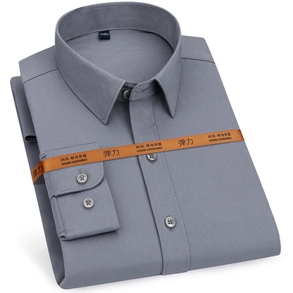 New Men's Solid Color Business Shirt Formal Fashion Thin Classic Basic Casual Slim White Long Sleeve Social Shirt Men Clothes
