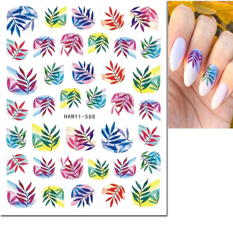3d Nail Art Decals Elegant White RoyalBlue Roses Flowers Adhesive Sliders Nail Stickers Decoration For Nail Manicure