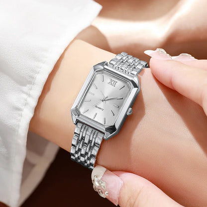 2PCS/Set Fashion Rectangle Women Quartz Watch Ladies Roma Dial Wristwatches Rhinestone Bracelet Set Reloj Mujer Girls Clock Gift