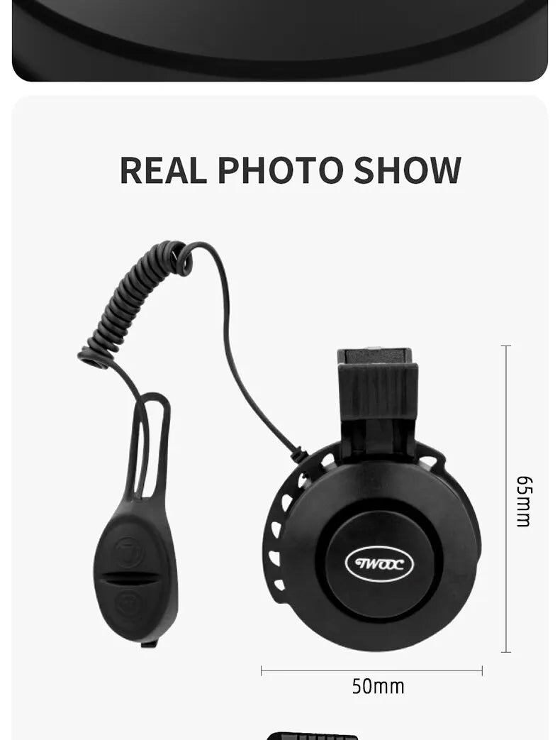 TWOOC Bicycle Electronic Horn Volume Adjustment 4 Kinds of Classic Cingtones Rechargeable 100dB Not Harsh Road Mountain Bike