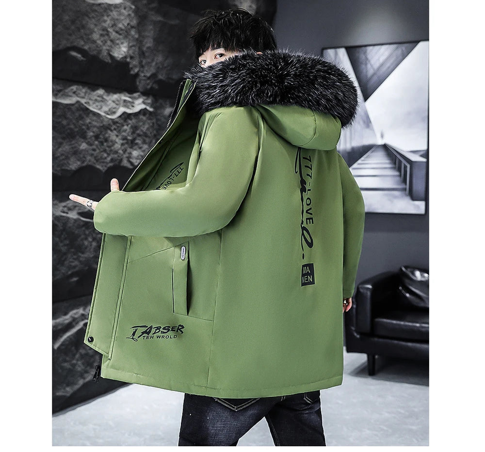Winter Men's Long Down Jacket Fashion Male Thermal Parkas Coats Casual Men Classic Fur Collar Warm Padded Jackets Clothing 5XL