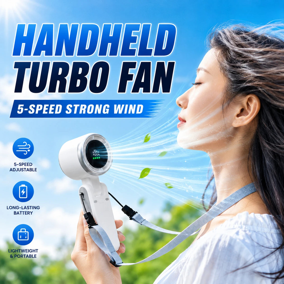 Mini Fan Portable Handheld Fan 5 Speed Wind Speed LED Display Outdoor Foldable/neck Hanging Brushless Silent Fan 2400mah