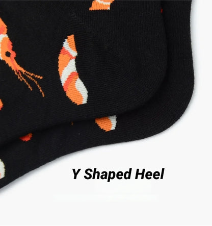 1 Pair Creative Shrimp Pattern，Casual Comfy Soft Mid-calf Men's Socks For Daily